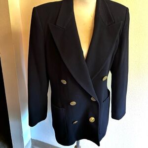 Nordstrom pea coat jacket dark navy blue wool/cashmere sz 14 good condition